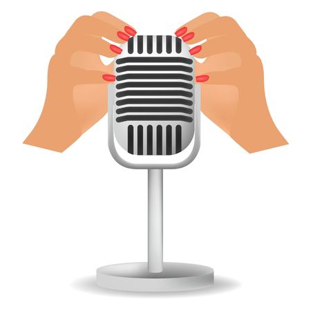 Special microphone with the white ears for ASMR isolated on white background.のイラスト素材
