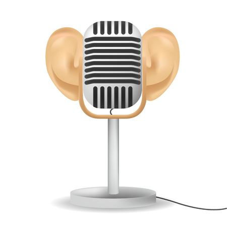 Special microphone with the white ears for ASMR isolated on white background.のイラスト素材