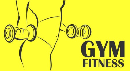 fitness sports background woman with dumbbells.のイラスト素材