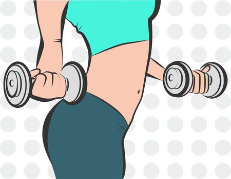 fitness sports background woman with dumbbells.のイラスト素材