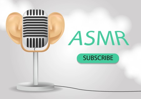 Special microphone with the white ears for ASMR isolated on white background.のイラスト素材