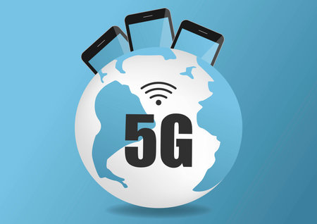4g 5g network global Earth Communications networks map of the world Blue map global logistics...