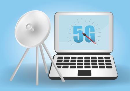Start up rocket. Smoke clouds. Wireless network speed concept, 5G evolution. Global on blue background.のイラスト素材