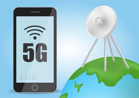 Start up rocket. Smoke clouds. Wireless network speed concept, 5G evolution. Global on blue background.のイラスト素材