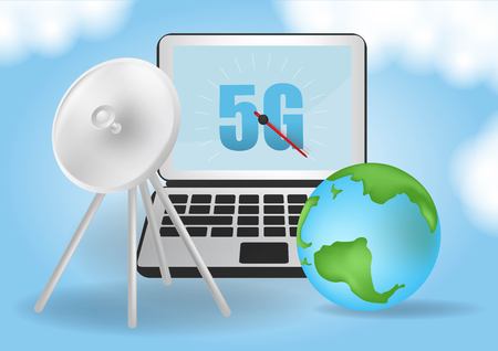 Start up rocket. Smoke clouds. Wireless network speed concept, 5G evolution. Global on blue background.のイラスト素材