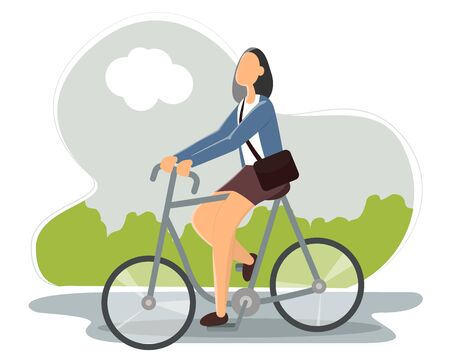 Businesswoman riding bicycle to office. Eco friendly trendy city bike to workのイラスト素材
