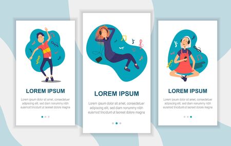 Set of UI, UX, GUI screens Music app flat design template for mobile apps, responsive website wireframes. Web design UI kit. Music Dashboard.のイラスト素材