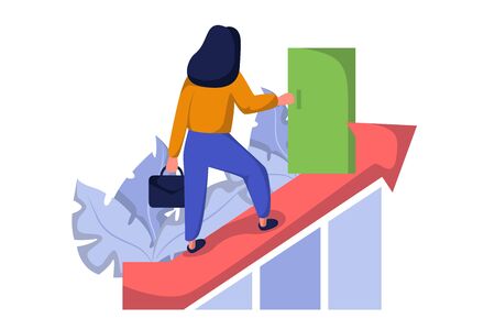 Goal achievement, successful business people. Progress and career ladder. Website landing web page template. Male and female characters. Skills improvement.のイラスト素材