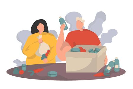 Volunteer with food donation. Can use for web banner, infographics, hero images. Flat isometric vector illustration isolated on white background.のイラスト素材