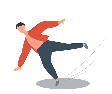 Young man falling on the wet floor. Injury and accident. Isolated vector illustration in flat style.のイラスト素材