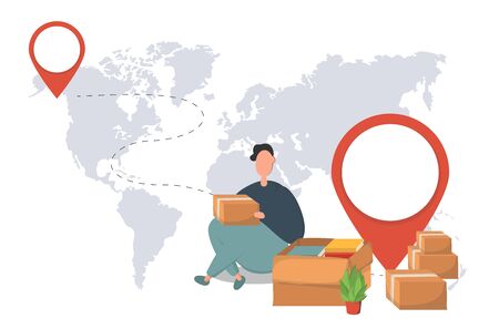 Cartoon vector illustration. Relocation. Move. Character design Transport companyのイラスト素材