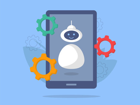 Smiling chatbot helping solve a problems illustrationのイラスト素材