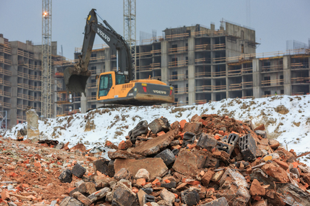 A pile of construction debris is broken brick and concrete.のeditorial素材