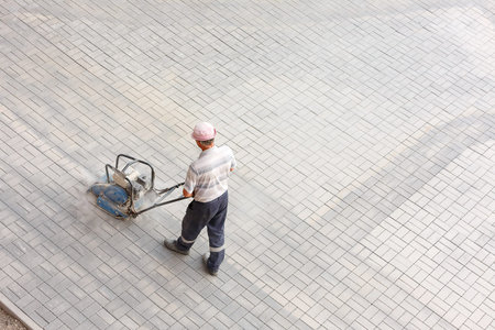 The process of laying pavement decorative brick, top view.