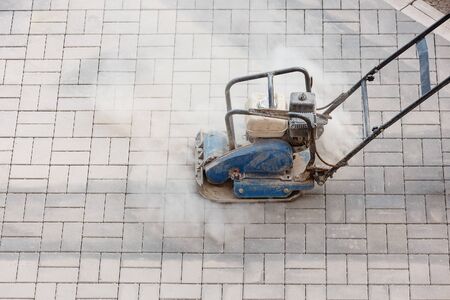 The process of laying pavement decorative brick, top view.の写真素材