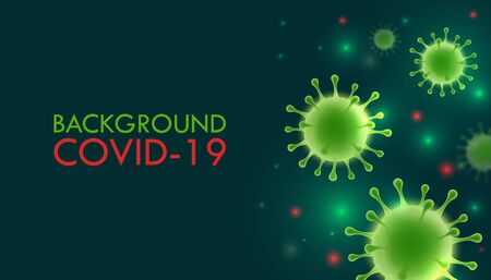 Art. Vector virus banner. Pandemic medical concept. Coronavirus 2019-ncov and virus background. COVID-19 on a dark green background.のイラスト素材