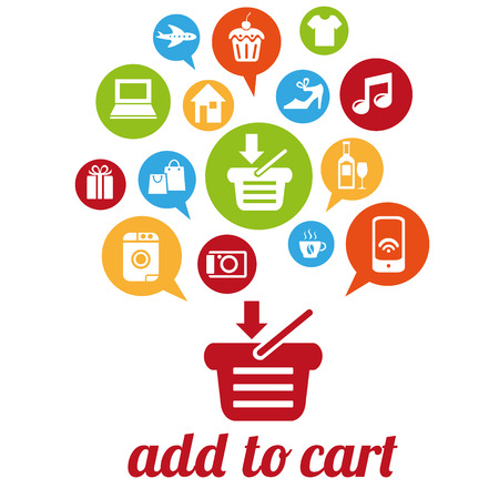 Internet and Online Shopping Concept. Add to cart. Vector illustration. Retro style designの写真素材