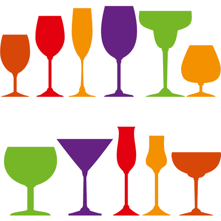 Tumblers set for wine, grappa, martini, cocktails and ice cream.のイラスト素材