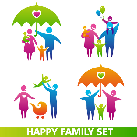 Vector set of family icons. Happy family concepts: father, mother, daughter and son togetherのイラスト素材