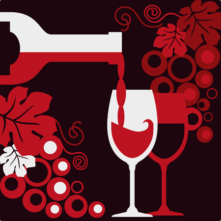 Bottle of wine, two wineglasses and grapes.のイラスト素材