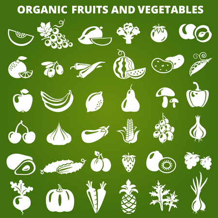 Set of organic vegetables and fruits icons. Vector illustrationのイラスト素材
