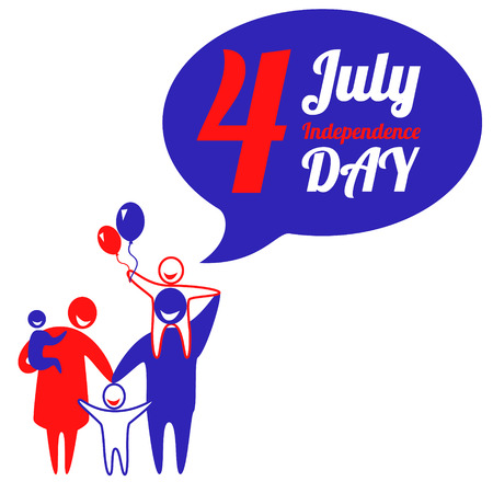 Happy family is celebrating American Independence Day. Vector illustrationのイラスト素材