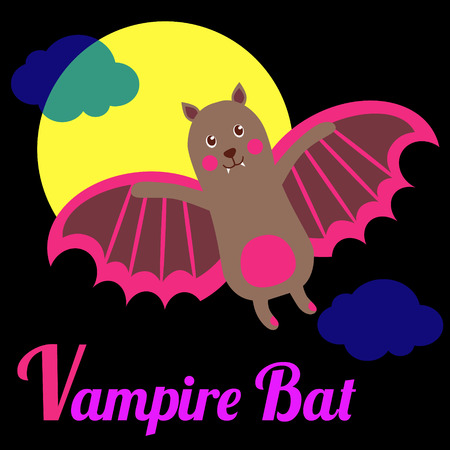 Cute animal alphabet for ABC book. Vector illustration of cartoon vampire bat. V letter for the Vampire Batのイラスト素材