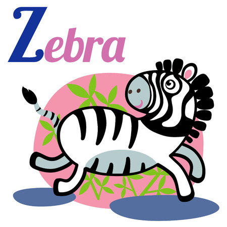 Cute animal alphabet for ABC book. Vector illustration of cartoon zebra. Z letter for the Zebraのイラスト素材