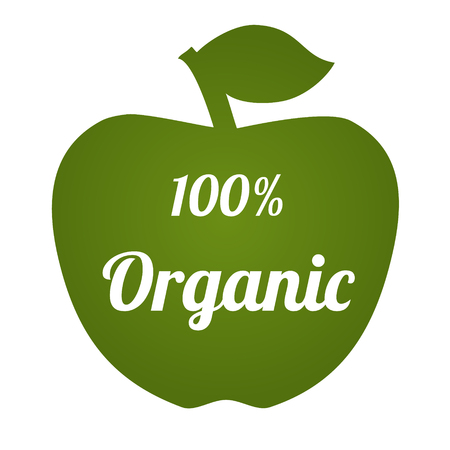 Apple shape with text 100% organic. Vector illustrationのイラスト素材