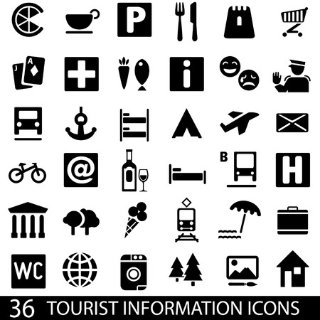Set of 36 icons for tourist map. Tourist information icons. Guideのイラスト素材