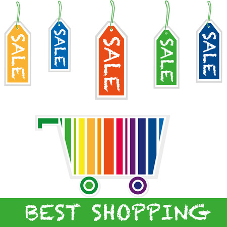 Best Shopping concept: Shopping Cart With Price Tagsのイラスト素材