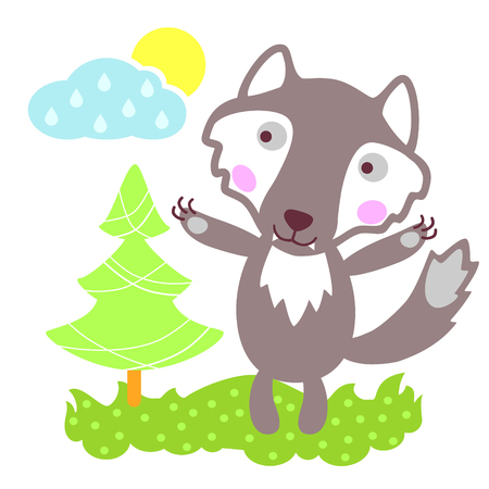 Cute vector wolf. Wild animal. Cartoon wolf.のイラスト素材