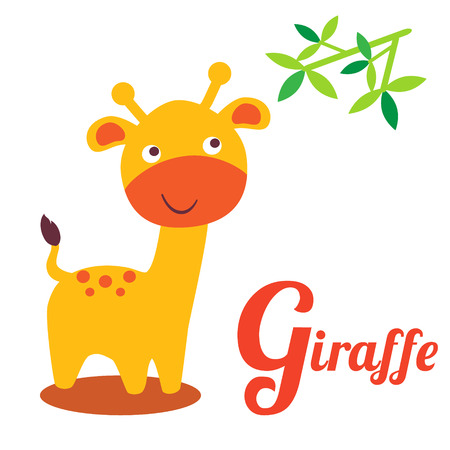 Cute animal alphabet. G letter. Cute cartoon Giraffe. Alphabet design in a colorful style.のイラスト素材