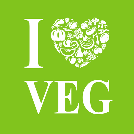 I love vegetables,vegeterian. Vegetarian food heart shape.のイラスト素材