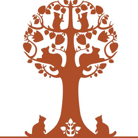 Fantastic cartoon tree with cats and fish.のイラスト素材