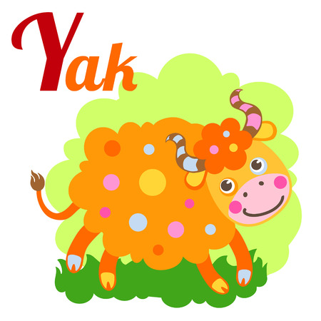 Cute animal alphabet for ABC book. Vector illustration of cartoon yak. Y letter for the Yak.のイラスト素材