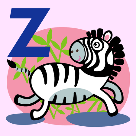 Cute animal alphabet for ABC book. Vector illustration of cartoon animals. Cute cartoon Zebra for Z letter. Cute animal vector. Cute animal EPSのイラスト素材