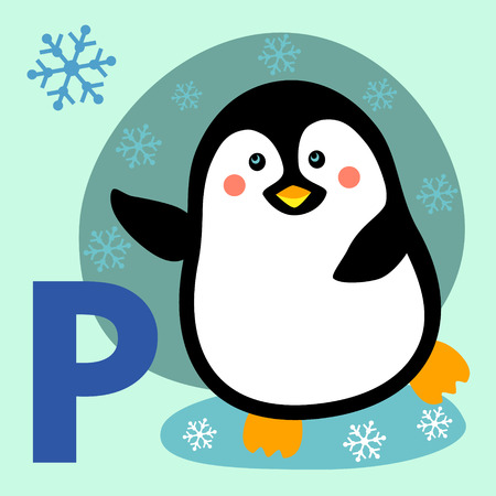 Cute animal alphabet for ABC book. Vector illustration of cartoon animals. Cute cartoon Penguin for P letterのイラスト素材
