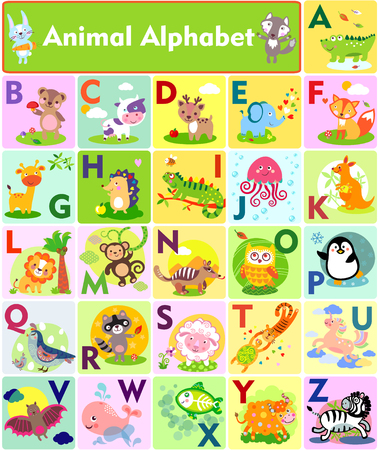 A vector illustration of cute animal alphabet from A to Zのイラスト素材