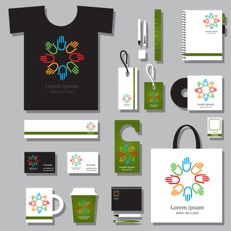 Corporate identity template set. line art illustration of human hand icon. Business stationery mock-up. Branding design.Corporate flat identity mock-up template for your design. illustrationのイラスト素材