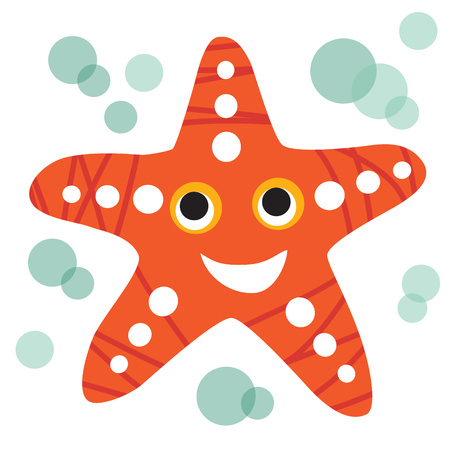 An illustration of a cute smiling starfish in format. Nice starfish image for kids education and fun in nursery and schools, and decoration purposes. Sea animals collectionのイラスト素材