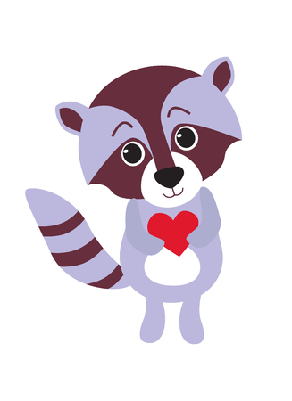 illustration of cute raccoon baby. Small cute raccoon with heart. Cartoon and doodle styleのイラスト素材