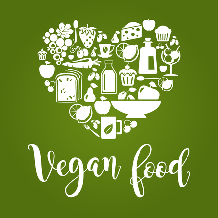 Vector illustration of Vegan food concept design. Handwritten lettering for restaurant, cafe menu. Vector elements for labels, logos, badges, stickers or icons. Calligraphic and typographic collection. Vegan menuのイラスト素材