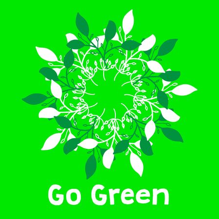 Green motivational hand drawn ecology symbol with leaves.のイラスト素材