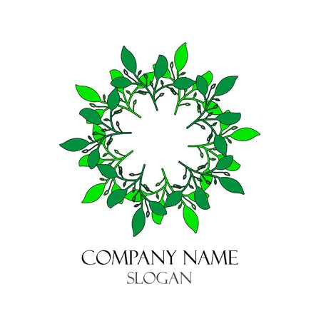 Green leaves wreath hand drawnのイラスト素材