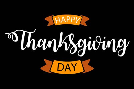 Colorful vector illustration of hand drawn text lettering for Thanksgiving Day. Calligraphic design for banner, print greetings card, shirt, poster.のイラスト素材