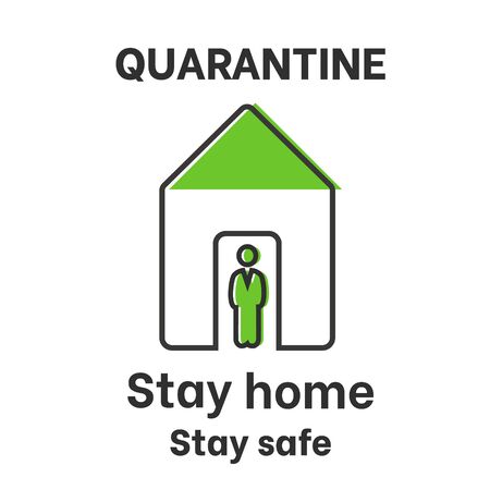 A person staying inside a home during quarantine of coronavirus COVID 19.のイラスト素材