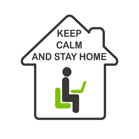 Keep calm and stay home concept vector illustration.
Coronavirus Covid-19, quarantine motivational poster. Man work at home to reduce risk of infection and spreading the virus.
のイラスト素材