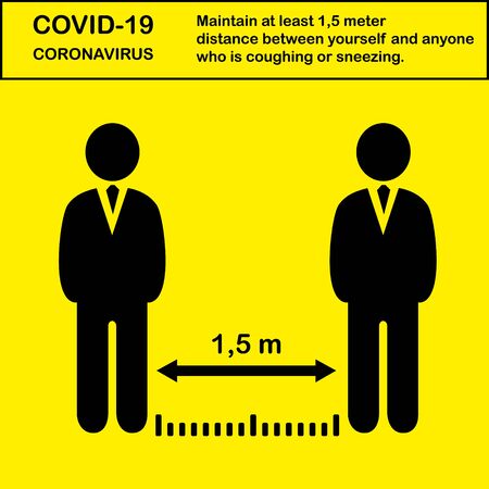 Social distancing, keep distance in public society people to protect from COVID-19 coronavirus outbreak spreading concept, Infographic design distance away in the meeting with virus pathogensのイラスト素材