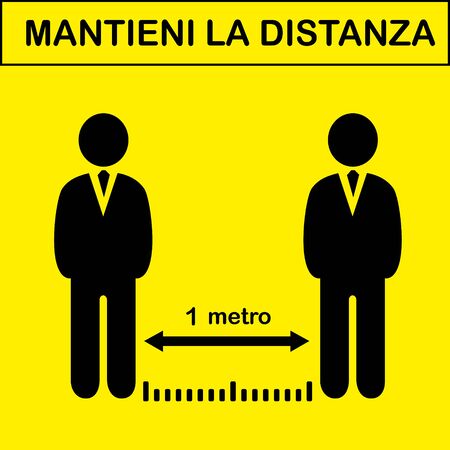 Mantieni La Distanza. Keep Your Distance in Italian. Social Distancing Instruction Sign. Vector Image.のイラスト素材